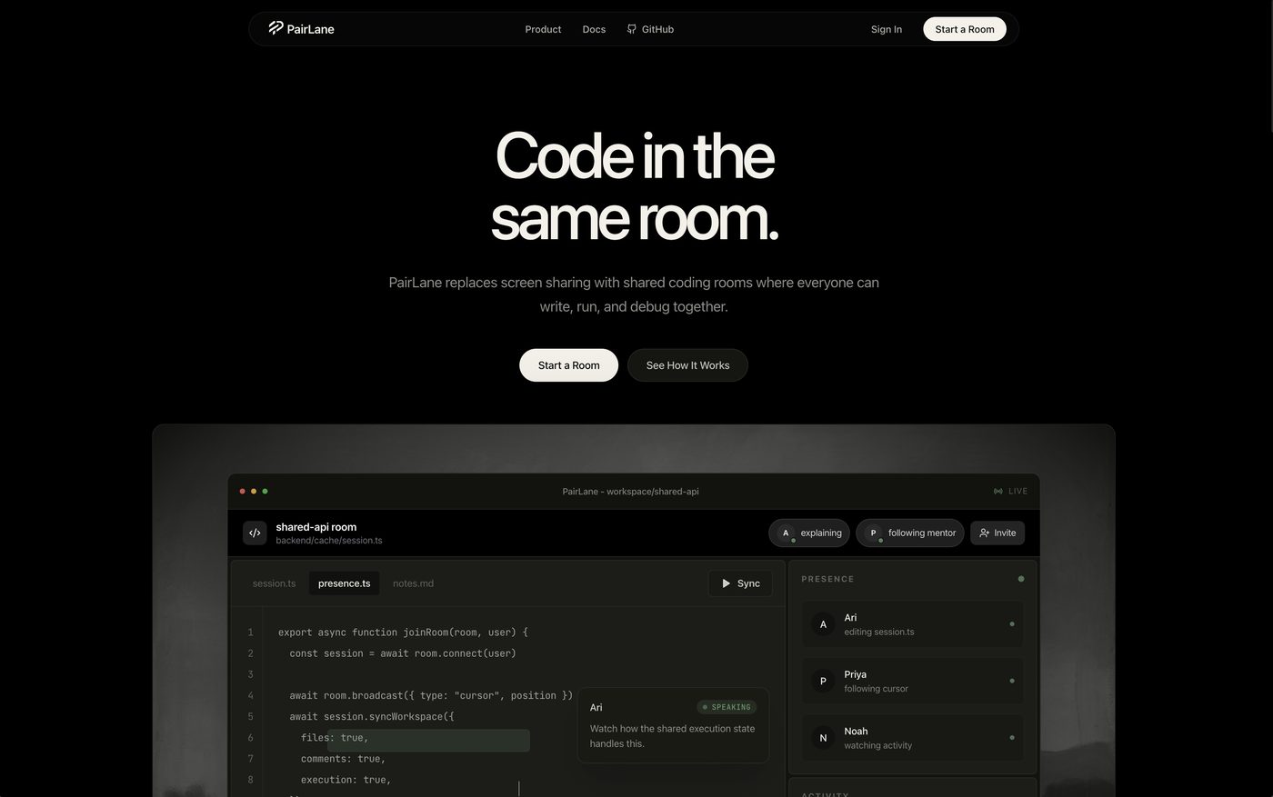 PairLane realtime call interface