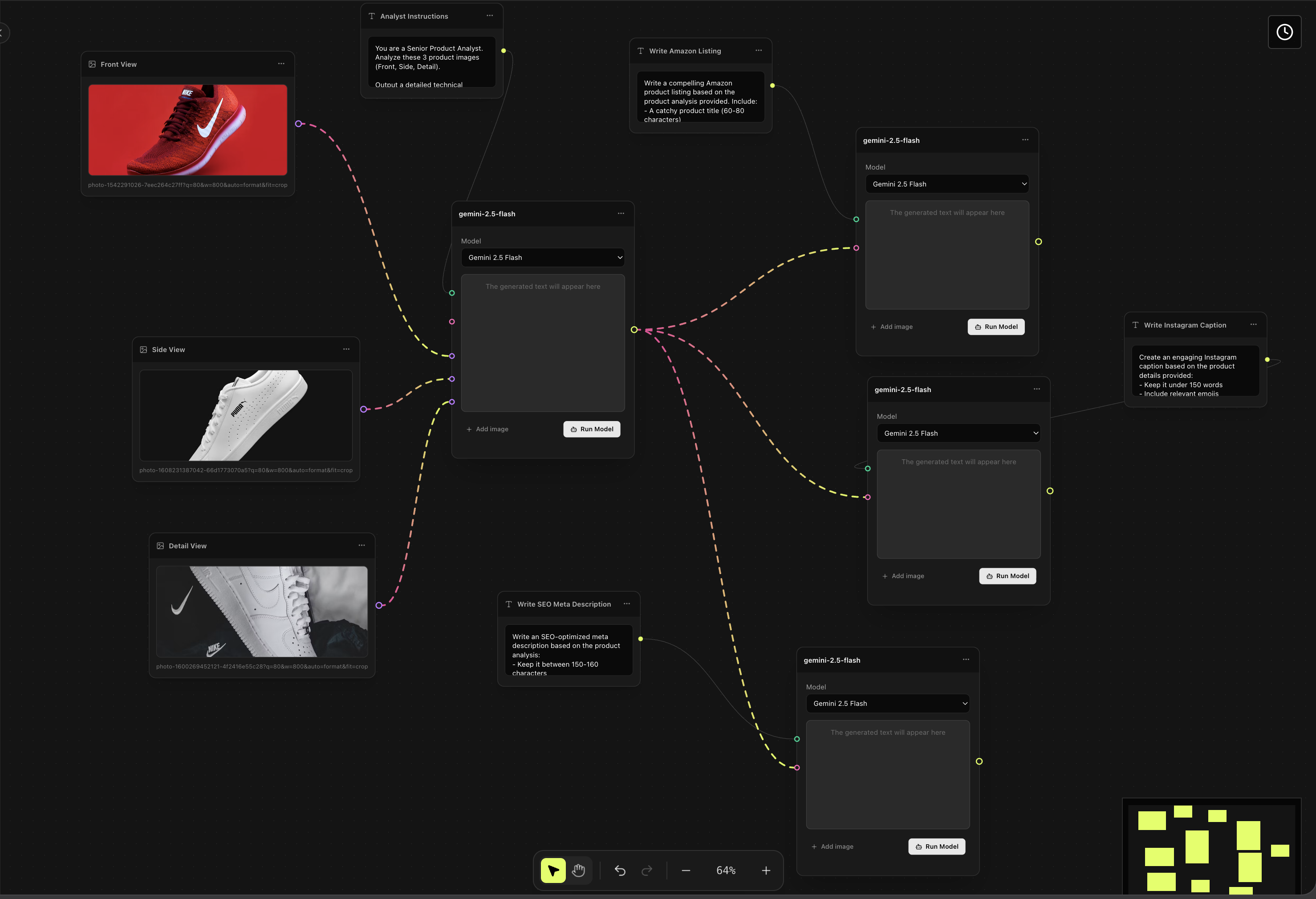 Workflow node editor with AI processing steps